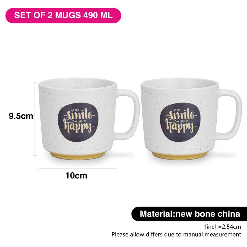 Fissman - Smile Happy Printed Coffee Mug Set - 490 ml - Pack of 2