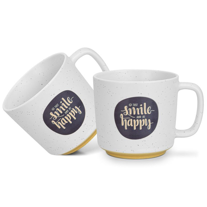 Fissman - Smile Happy Printed Coffee Mug Set - 490 ml - Pack of 2