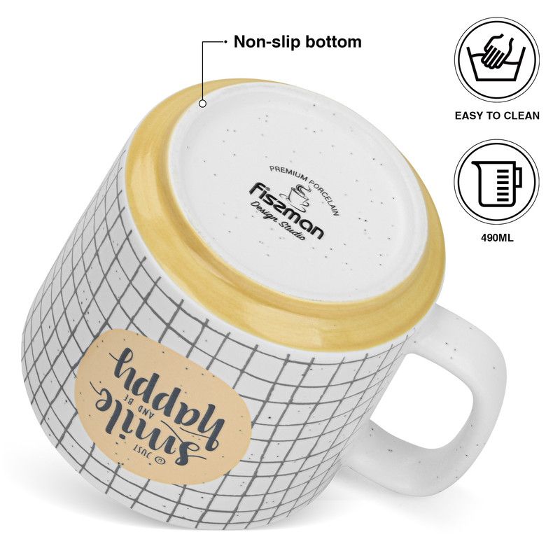 Fissman - Smile Happy Checked Coffee Mug Set - 490 ml - Pack of 2