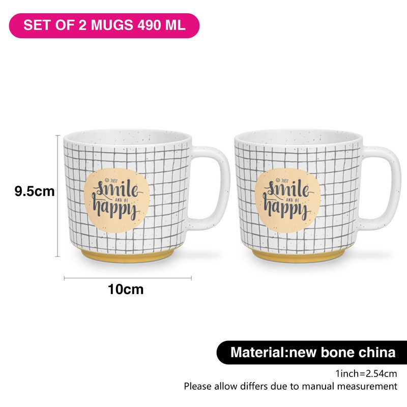 Fissman - Smile Happy Checked Coffee Mug Set - 490 ml - Pack of 2