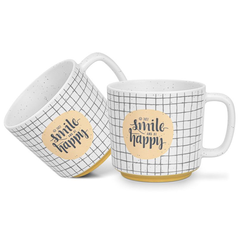 Fissman - Smile Happy Checked Coffee Mug Set - 490 ml - Pack of 2