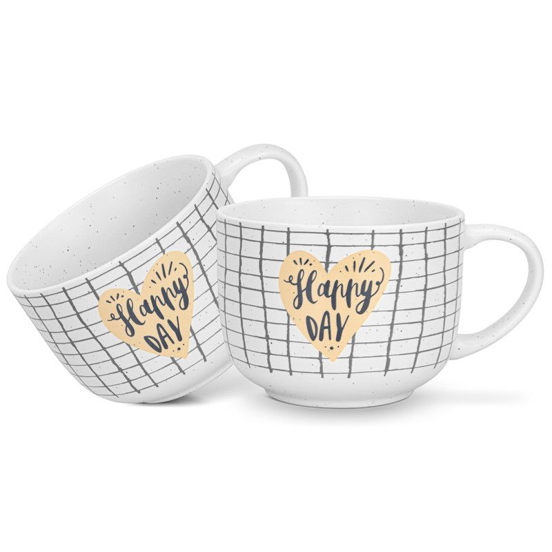 Fissman - Happy Day Checked Coffee Mug Set - 580 ml - Pack of 2