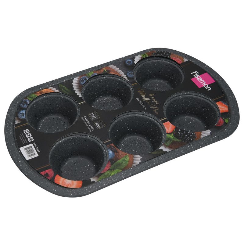 Fissman - 6 Cups Carbon Steel Non-Stick Muffin Pan - Black