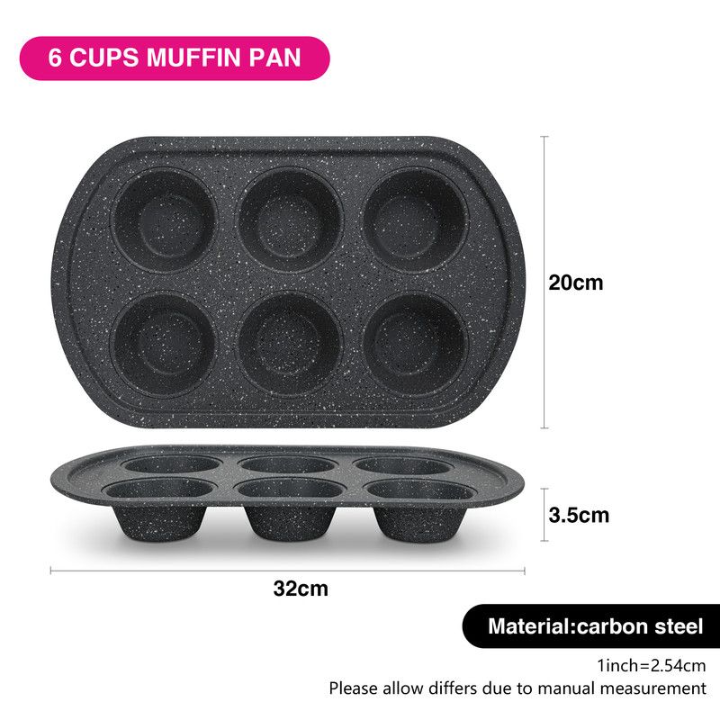 Fissman - 6 Cups Carbon Steel Non-Stick Muffin Pan - Black