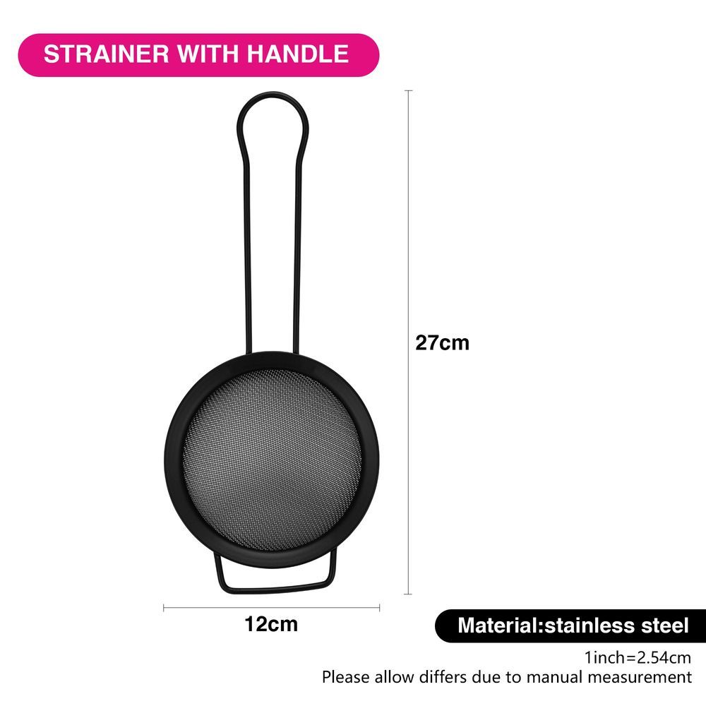 Fissman - Fine Mesh Strainer With Handle - Black - 12 cm