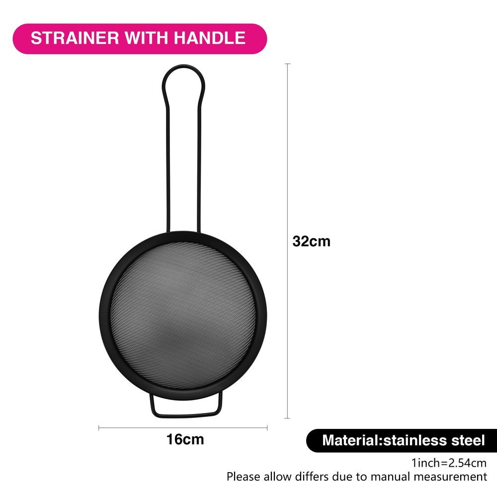 Fissman - Fine Mesh Strainer With Handle - Black - 16 cm