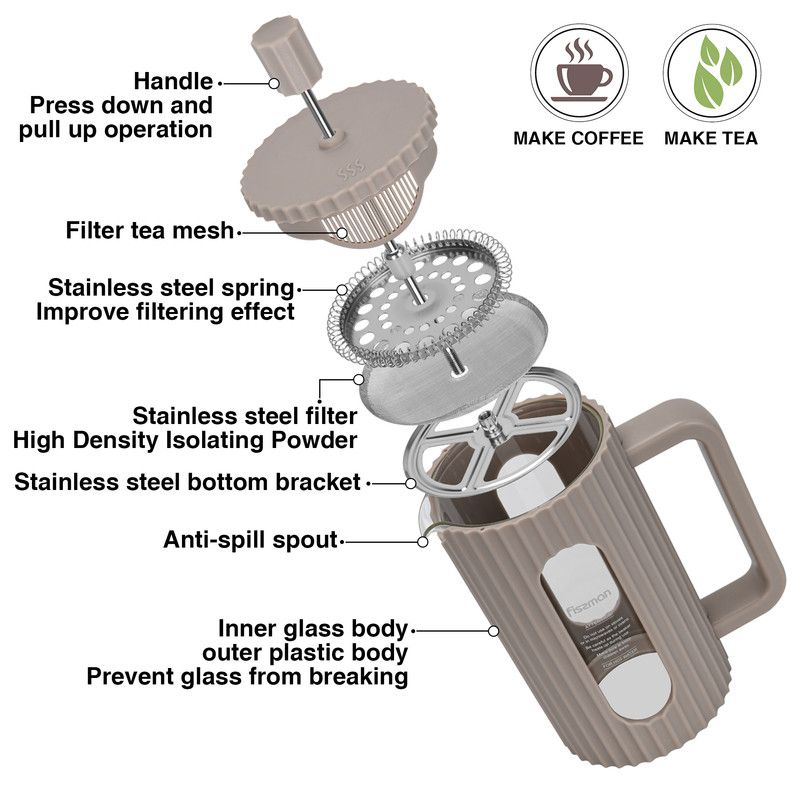 Fissman - Borosilicate Glass French Press Coffee Maker - 350 ml