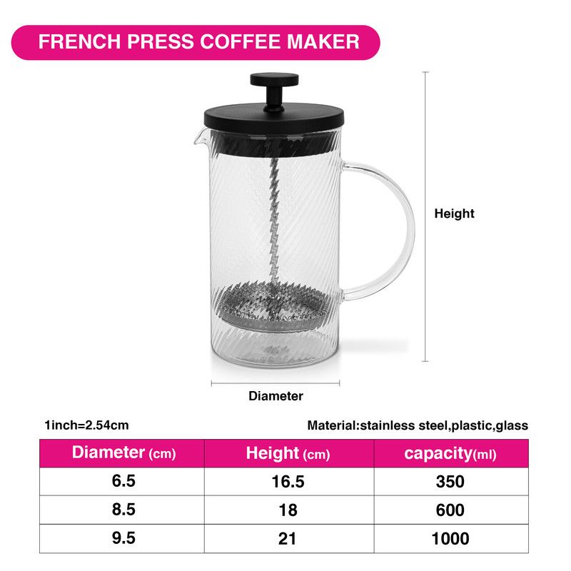 Fissman - Borosilicate Glass French Press Coffee Maker - 1000ml