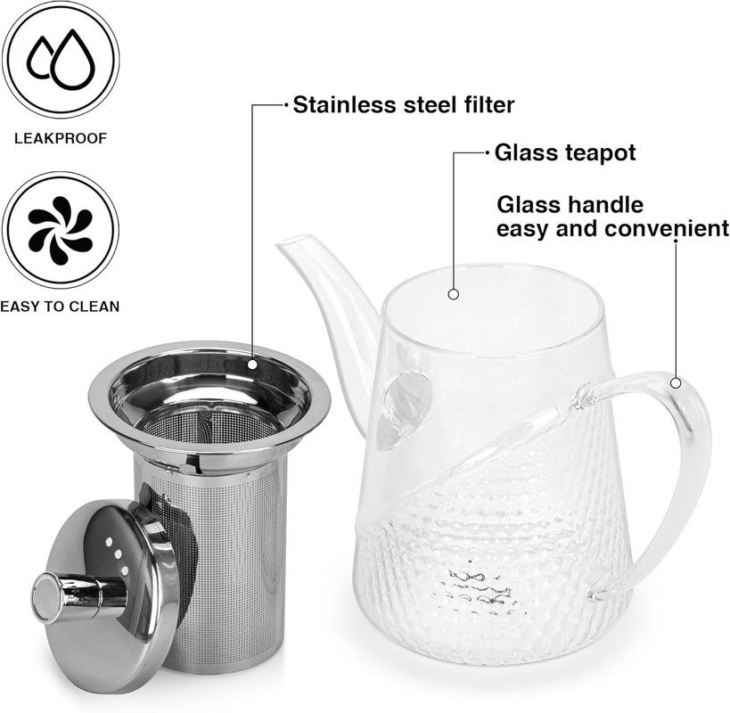 Fissman - Borosilicate Glass Tea Pot With Stainless Steel Filter - 1000ml