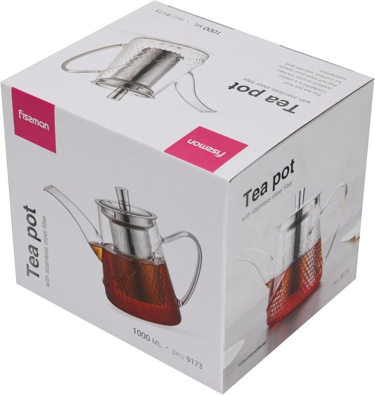 Fissman - Borosilicate Glass Tea Pot With Stainless Steel Filter - 1000ml