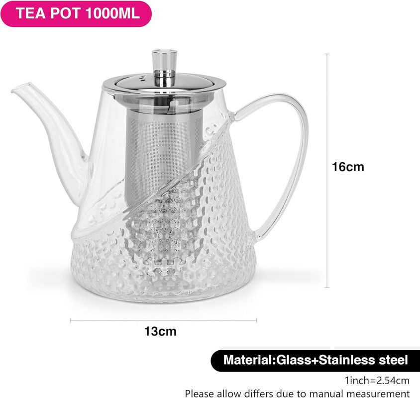 Fissman - Borosilicate Glass Tea Pot With Stainless Steel Filter - 1000ml