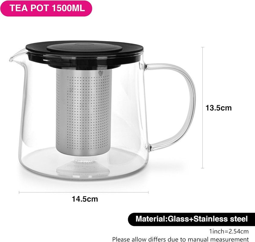 Fissman - Borosilicate Glass Tea Pot With Stainless Steel Filter - 1500ml