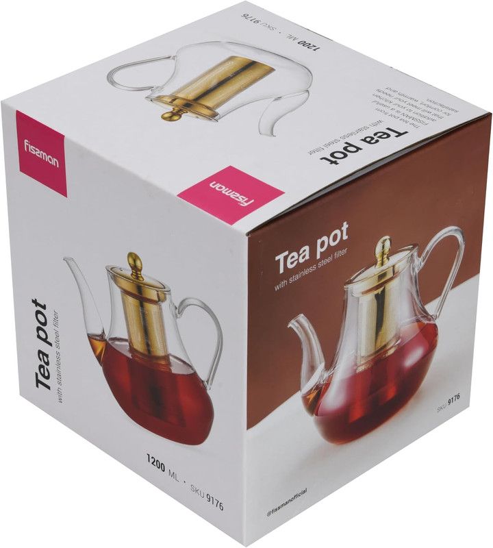 Fissman - Borosilicate Glass Tea Pot With Stainless Steel Filter - 1200ml