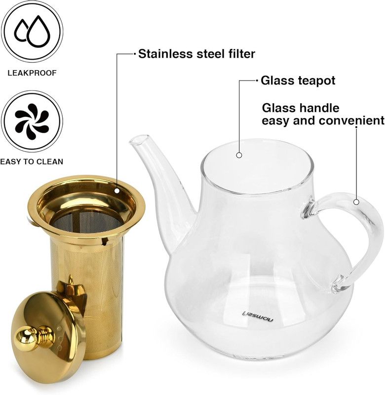 Fissman - Borosilicate Glass Tea Pot With Stainless Steel Filter - 1200ml