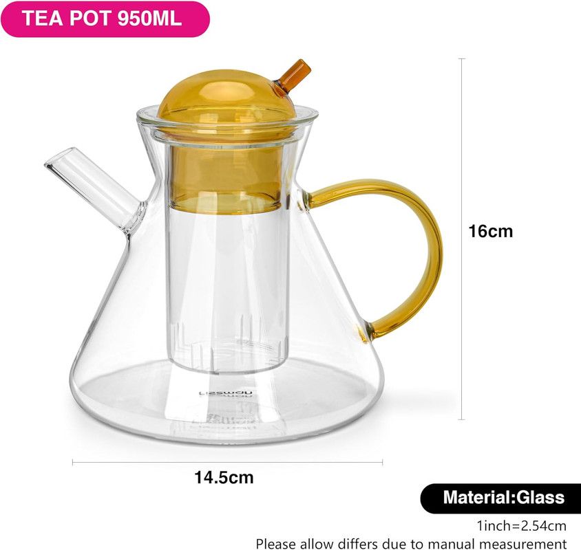 Fissman - Borosilicate Glass Tea Pot With Stainless Steel Filter - 950ml