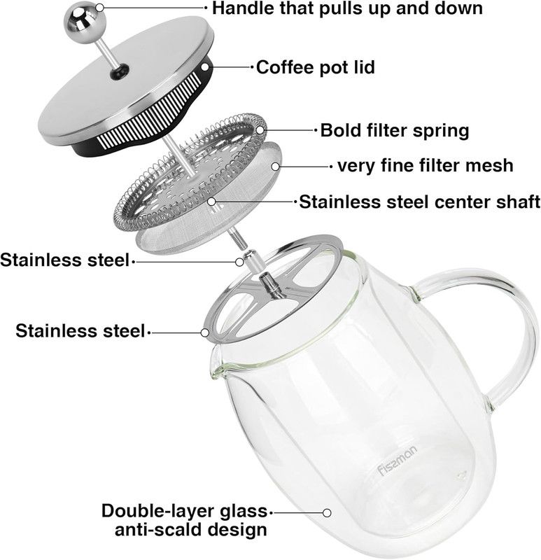 Fissman - Borosilicate Glass Double Wall French Press Coffee Maker - 1000ml