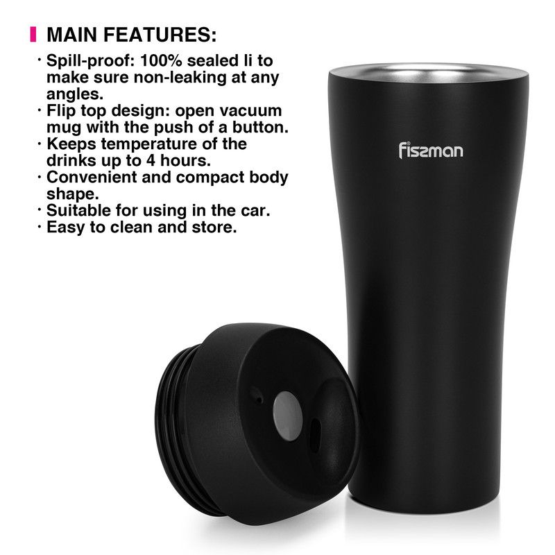 Fissman - Stainless Steel Vacuum Bottle - Black - 420 ml