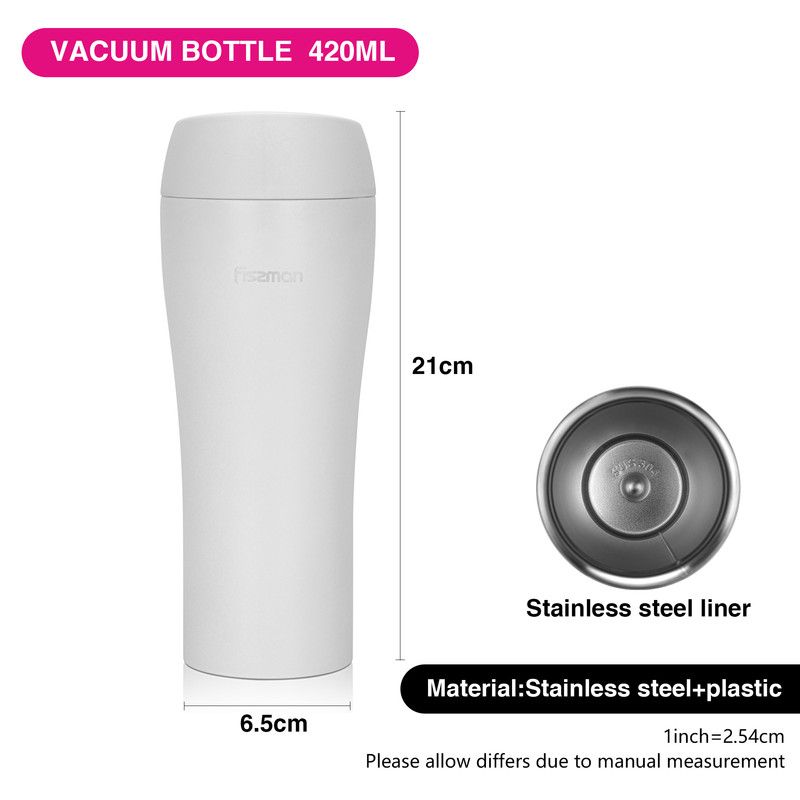 Fissman - Double Wall Vacuum Travel Stainless Steel Mug - White - 420ml