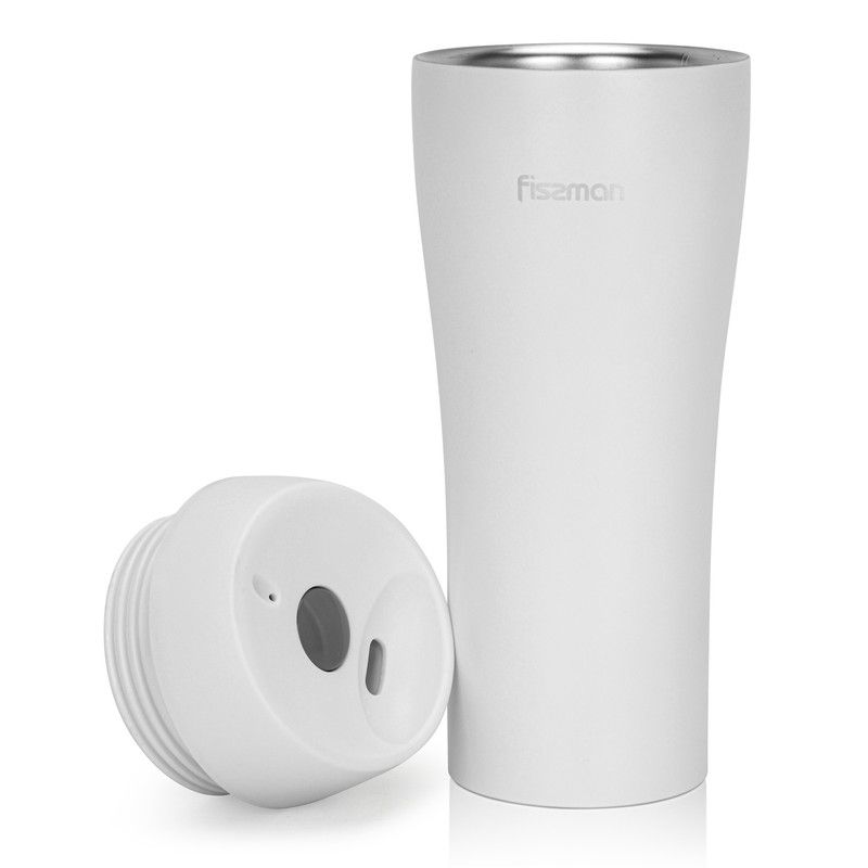 Fissman - Double Wall Vacuum Travel Stainless Steel Mug - White - 420ml