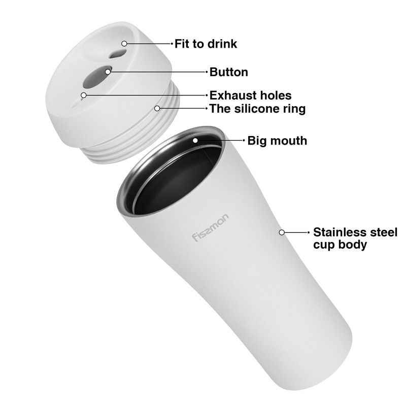 Fissman - Double Wall Vacuum Travel Stainless Steel Mug - White - 420ml