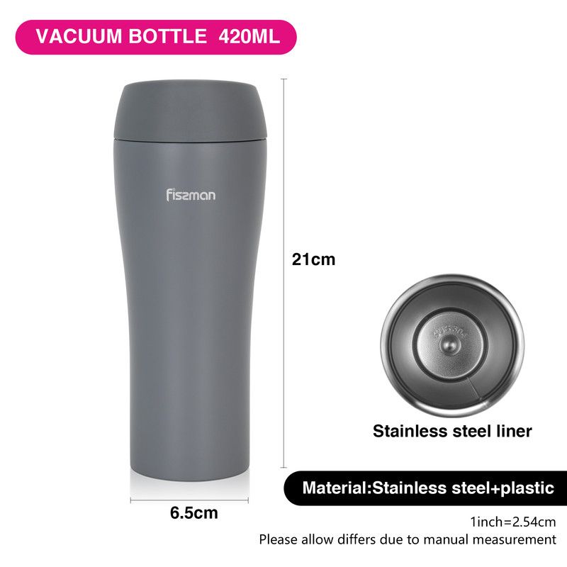 Fissman - Double Wall Vacuum Stainless Steel Travel Mug - Grey - 420ml