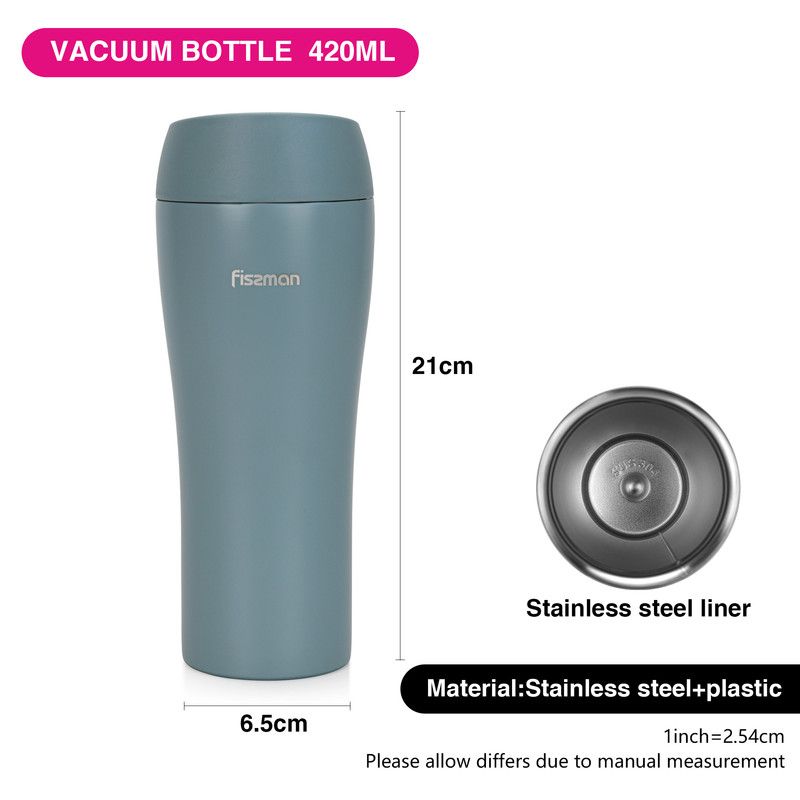 Fissman - Stainless Steel Double Wall Vacuum Travel Mug - Blue - 420 ml