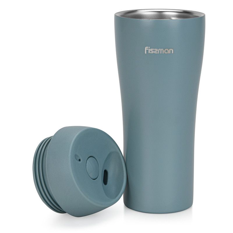 Fissman - Stainless Steel Double Wall Vacuum Travel Mug - Blue - 420 ml