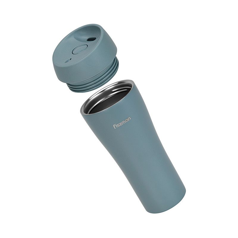 Fissman - Stainless Steel Double Wall Vacuum Travel Mug - Blue - 420 ml