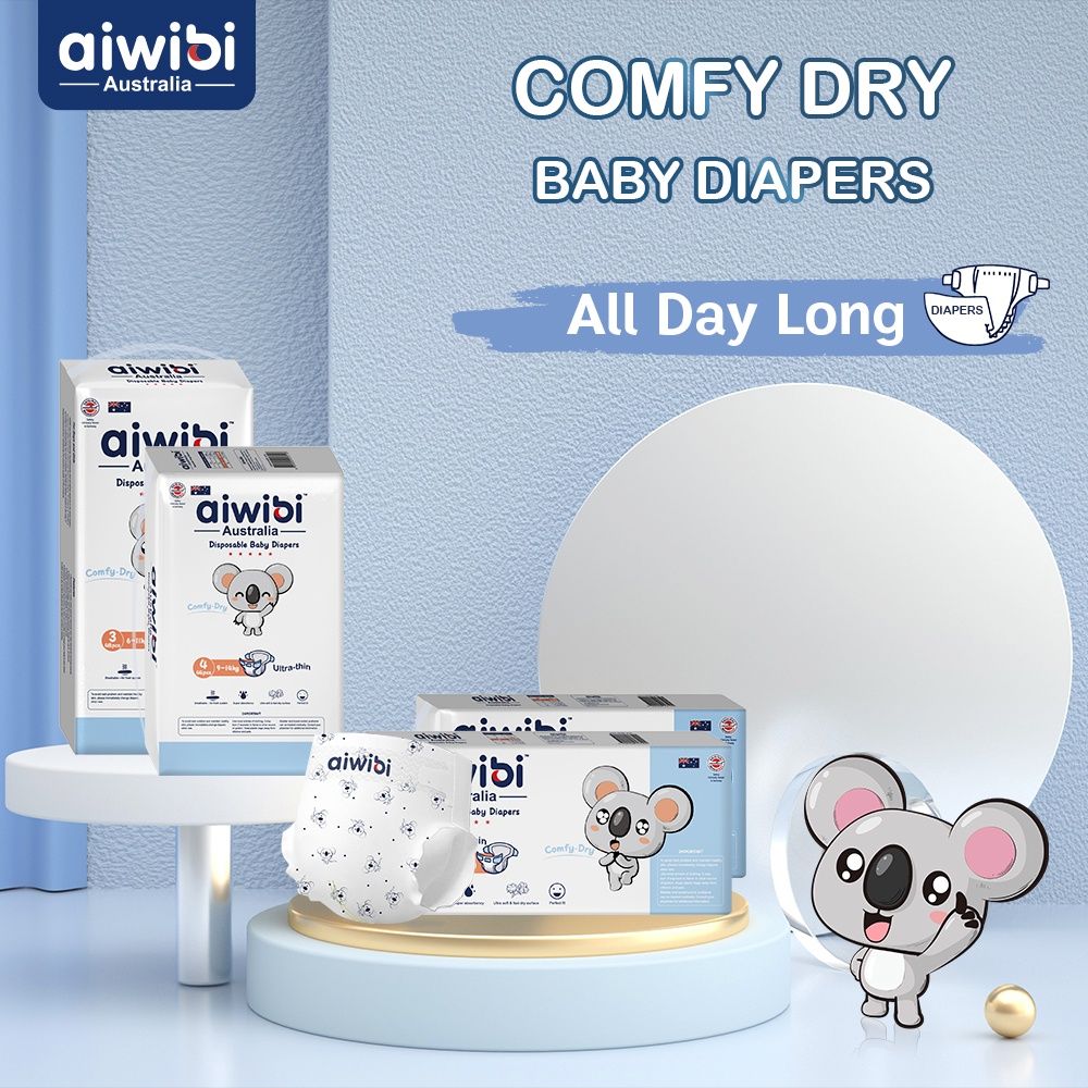 Aiwibi - Comfy Dry Baby Diapers - 9-14kg - Pack of 3 - 132pcs - Large