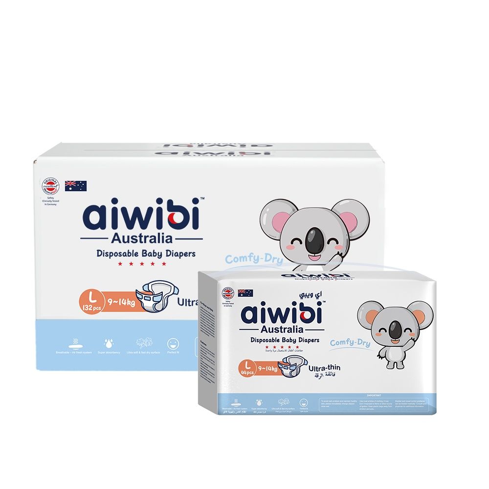 Aiwibi - Comfy Dry Baby Diapers - 9-14kg - Pack of 3 - 132pcs - Large