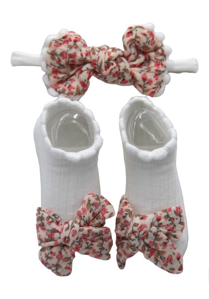 Bambimici - Anika Socks & Ribbon Bow Headband Set - Floral Red