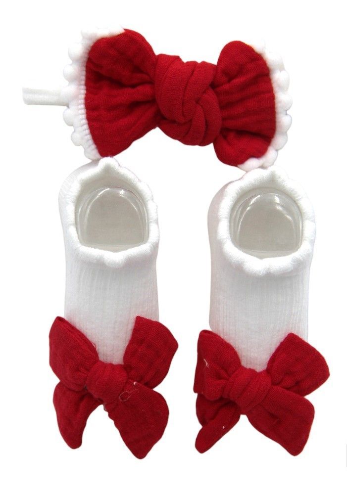 Bambimici - Anika Socks & Ribbon Bow Headband Set - Red