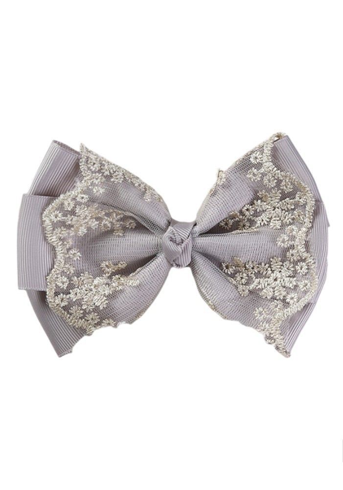 Bambimici - Aaliyah Socks & Cute Ribbon Big Bow Headband Set - Grey