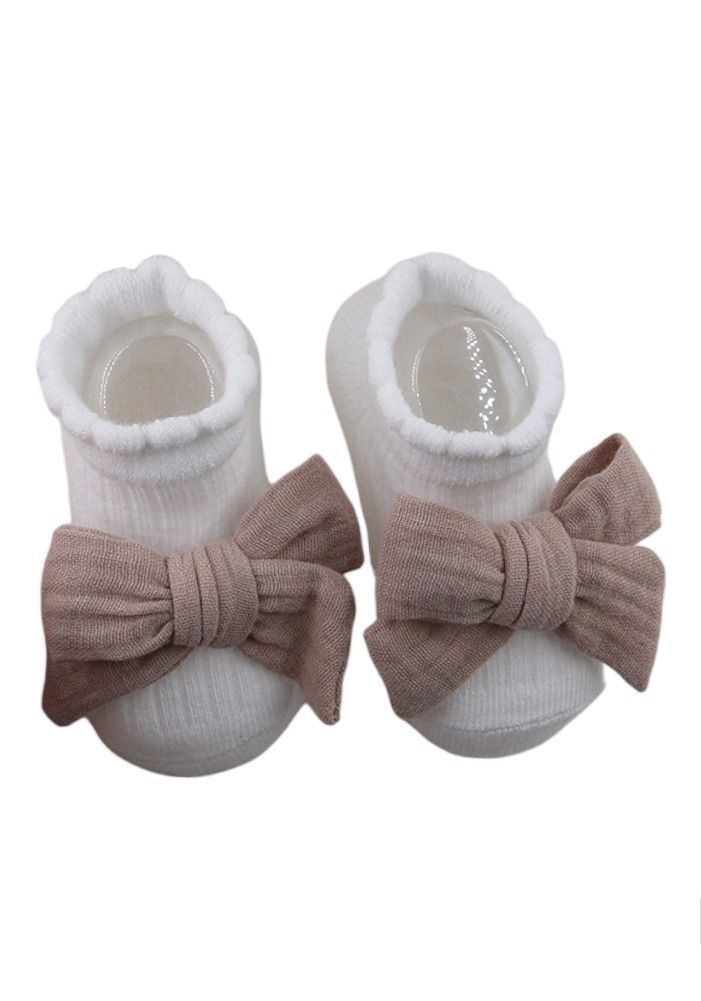 Bambimici - Anika Socks & Ribbon Bow Headband Set - Light Brown - 2 Pcs