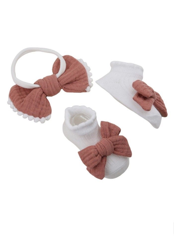 Bambimici - Anika Socks & Ribbon Bow Headband Set - Rust Orange