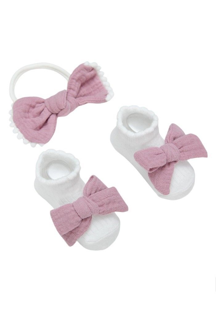 Bambimici - Anika Socks & Ribbon Bow Headband Set - Dark Mauve