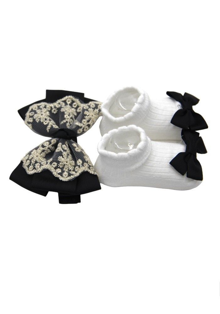 Bambimici - Aaliyah Socks & Cute Ribbon Big Bow Headband Set - Black