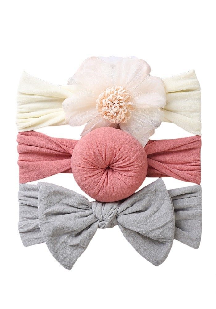 Bambimici - Aya Assorted Cute Soft Turban For Babies - Cream, Pink & Grey