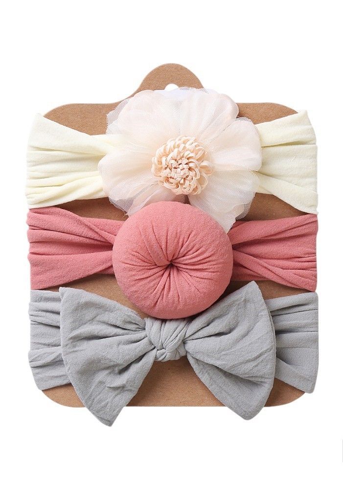 Bambimici - Aya Assorted Cute Soft Turban For Babies - Cream, Pink & Grey