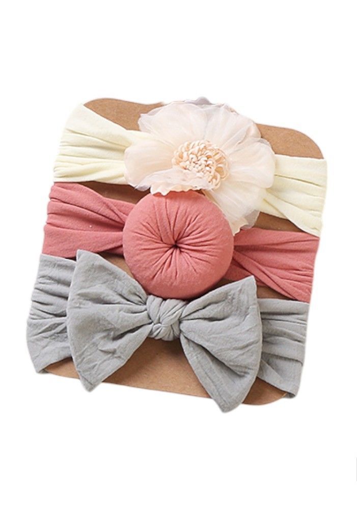 Bambimici - Aya Assorted Cute Soft Turban For Babies - Cream, Pink & Grey