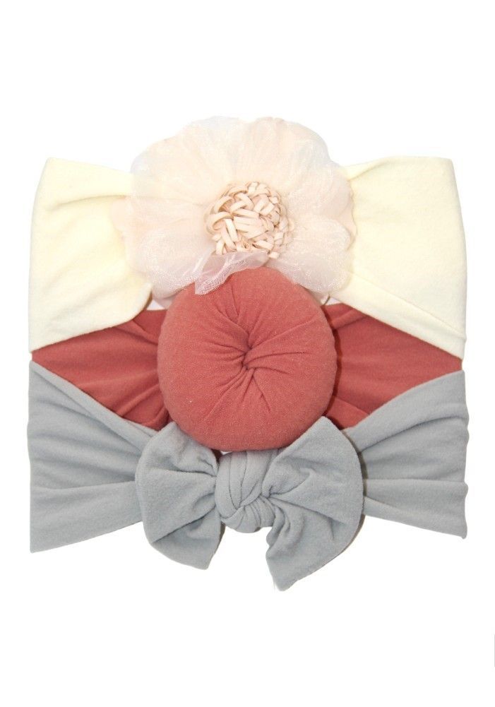 Bambimici - Aya Assorted Cute Soft Turban For Babies - Cream, Pink & Grey