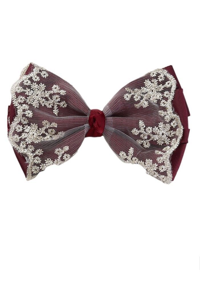 Bambimici - Aaliyah Socks & Cute Ribbon Big Bow Headband Set - Burgundy