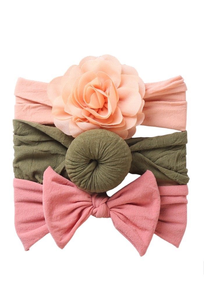 Bambimici - Aya Assorted Cute Soft Turban For Babies - Peach, Olive Green, Pink