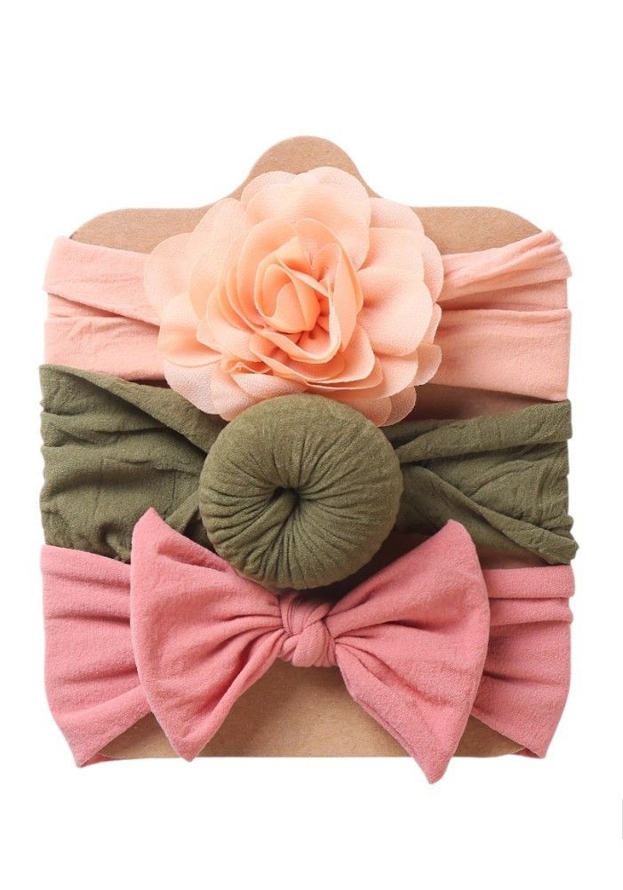 Bambimici - Aya Assorted Cute Soft Turban For Babies - Peach, Olive Green, Pink