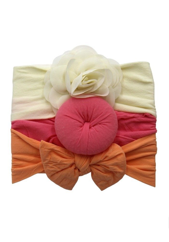 Bambimici - Aya Assorted Cute Soft Turban For Babies - Cream, Hot Pink, Orange