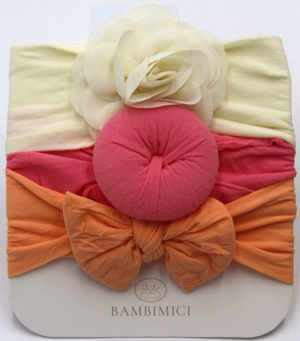 Bambimici - Aya Assorted Cute Soft Turban For Babies - Cream, Hot Pink, Orange