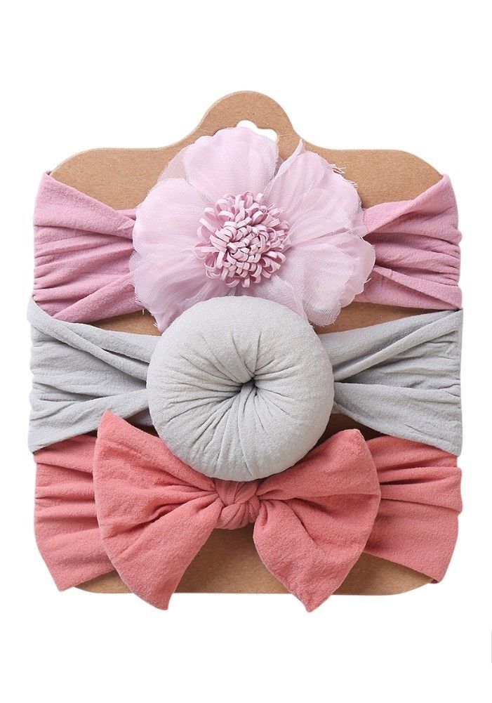 Bambimici - Aya Assorted Cute Soft Turban For Babies - Pink, Light Grey, Pomelo Pink