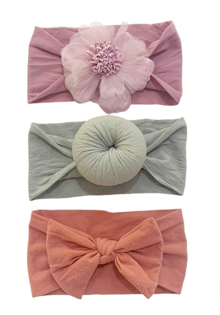 Bambimici - Aya Assorted Cute Soft Turban For Babies - Pink, Light Grey, Pomelo Pink