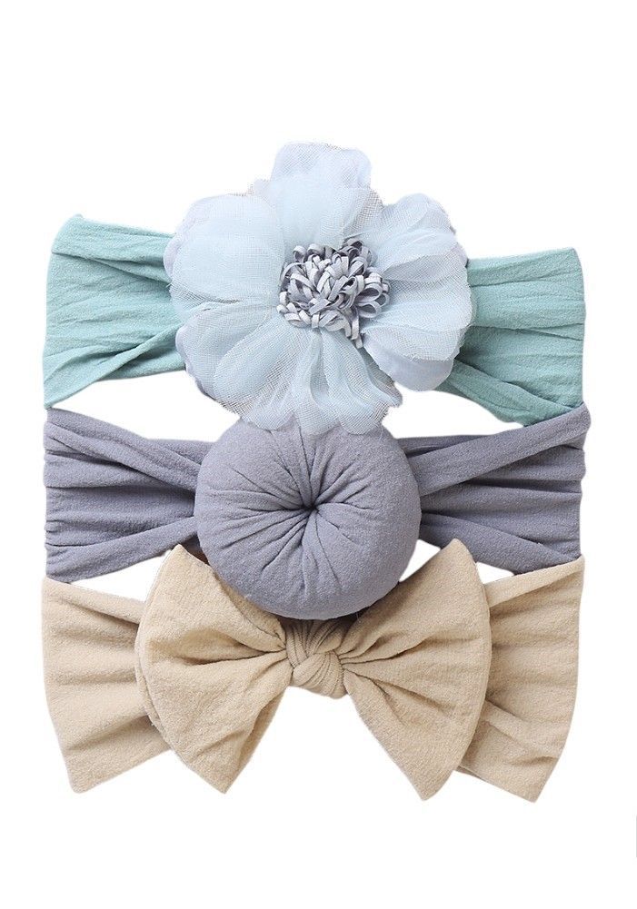 Bambimici - Aya Assorted Cute Soft Turban For Babies - Green, Grey, Beige