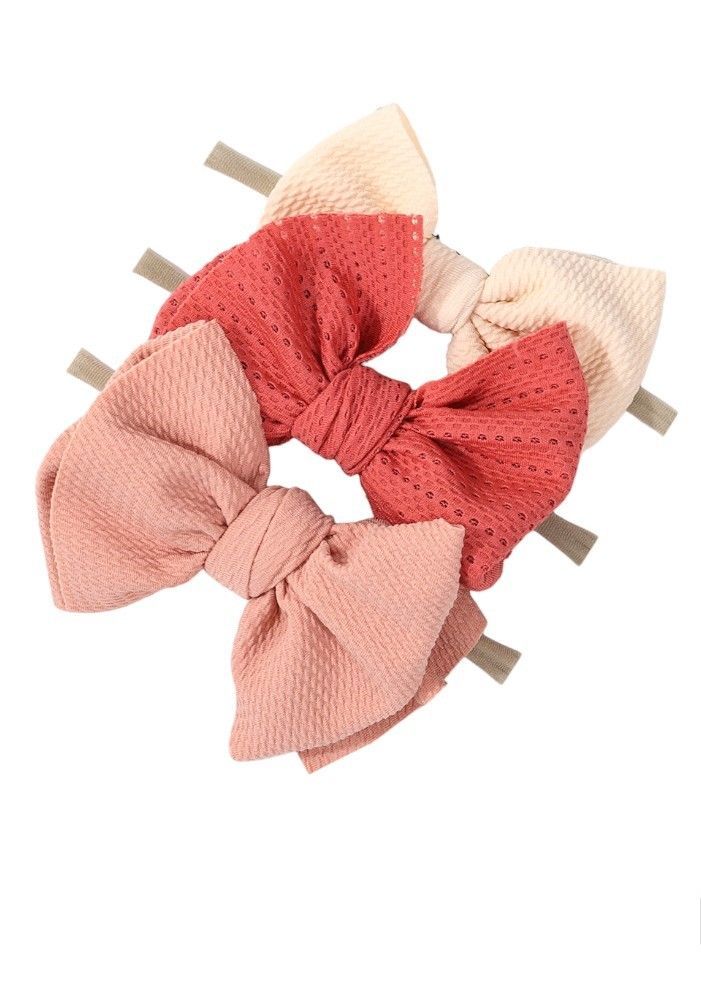 Bambimici - Dana Assorted Ribbon Bow Headband For Babies - Orange, Pomelo Pink, Cream